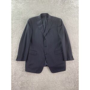 Ermenegildo Zegna Suit Jacket 44 R Blue Wool Striped Luxury Roma Fit Italy